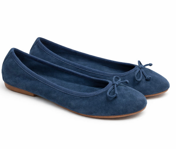 Balerini dama din piele naturala intoarsa, bleumarin, CRISTIN Chamois blue