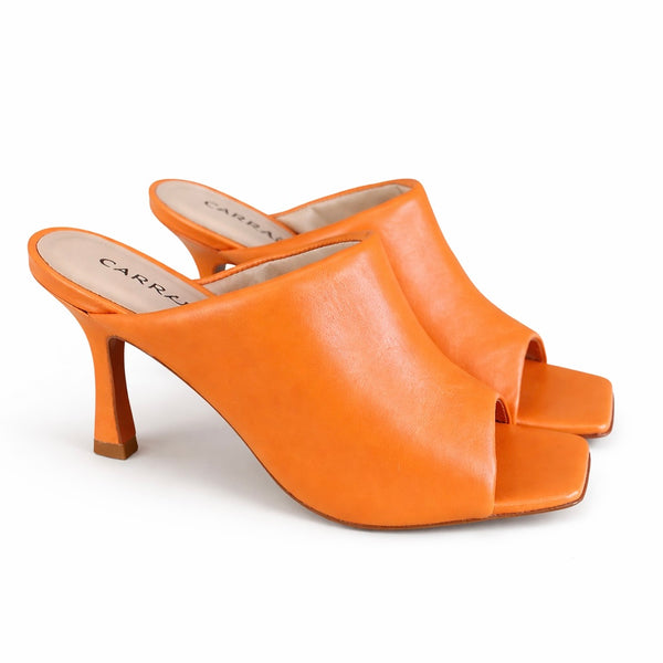 Saboti dama din piele naturala cu toc, orange, CARRANO 321004