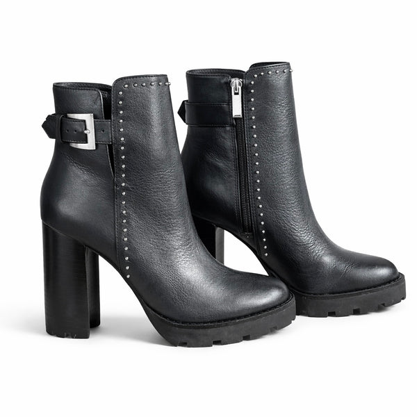 Botine dama din piele naturala, cu toc, negru CARRANO 138836