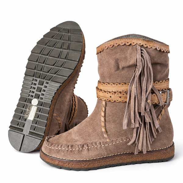 Ghete dama din piele naturala intoarsa, Maro roscat/Bej-Rebecca White, Crosta Tabacco TU1510 , R5