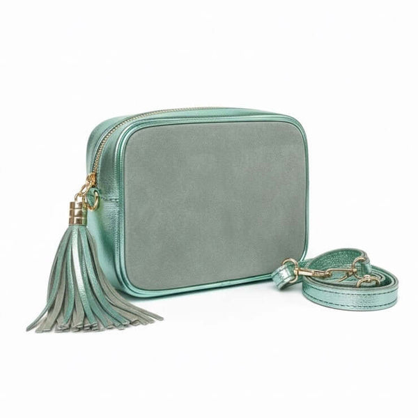 Poseta mica pentru femei din piele naturala intoarsa, verde- Made in Italy