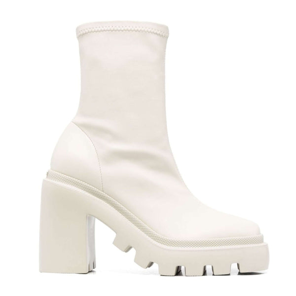 Botine dama din piele ecologica, alb unt, cu toc inalt de 10.5 cm, design modern Vic Matié, Colectia Toamna Iarna 2024.