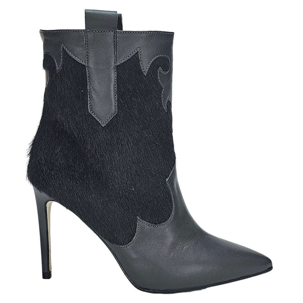 Botine dama din piele naturala, Model stiletto, Gri-Spaziomoda, 9270 Nappa Cavallin Grigio