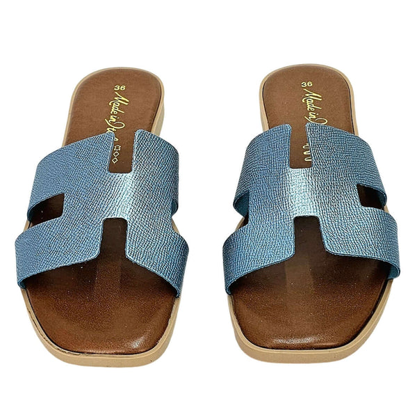 Papuci dama din piele naturala bleu, Made in Italy, H Celeste-R14, colectia Vara 2024, design elegant si confortabil