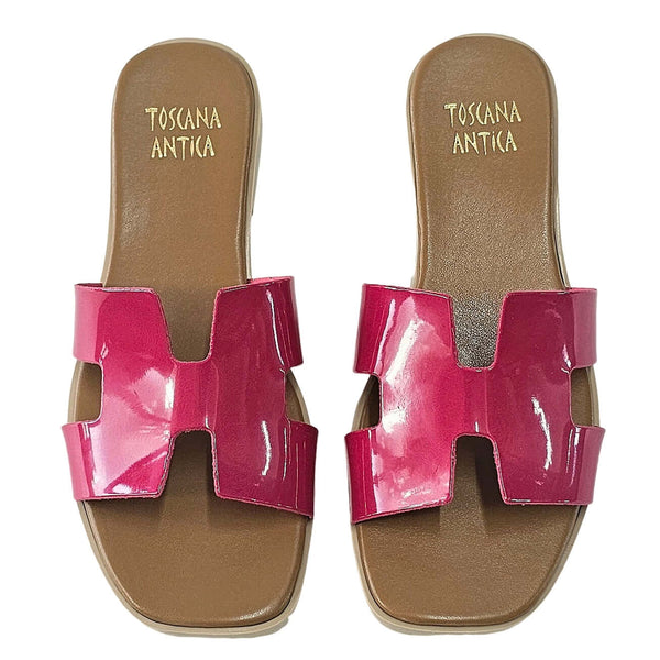 Papuci dama piele naturala roz, stil modern Made in Italy, Colectia Vara 2024, confortabili si eleganti.