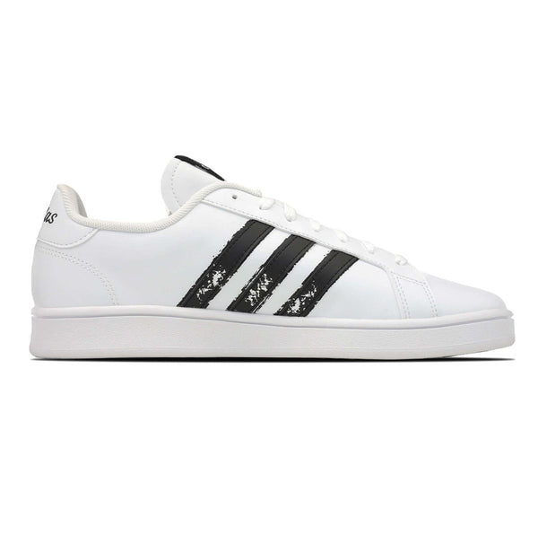Adidas GRAND COURT BASE BEYOND Women sneakers featuring a classic white design with black stripes.