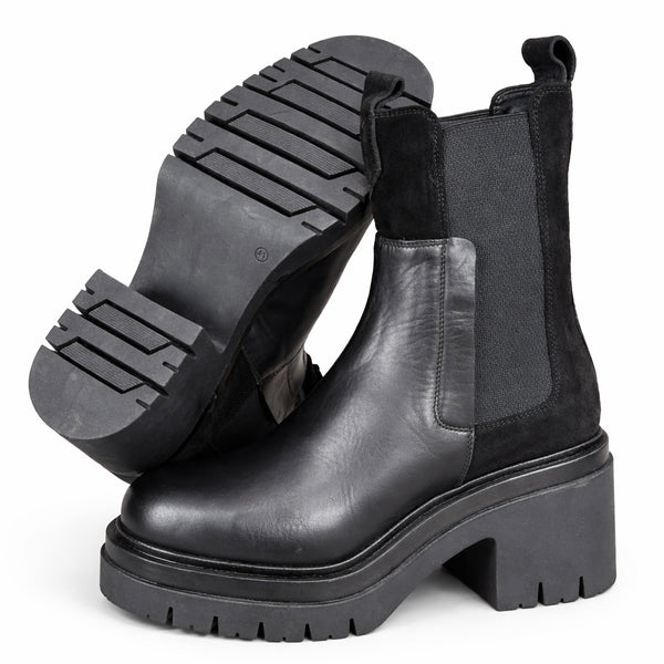 Botine dama din piele naturala si intoarsa, Negru-Spaziomoda, 35 Kiss Nero