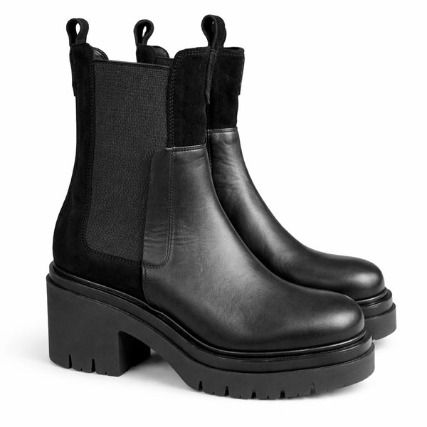 Botine dama din piele naturala si intoarsa, Negru-Spaziomoda, 35 Kiss Nero