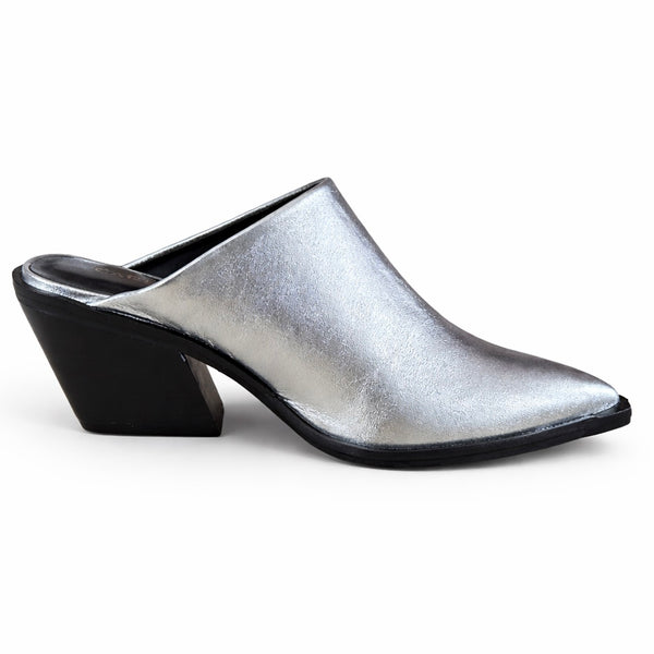 Saboți dama din piele naturala, cu toc, argintiu CARRANO 151403