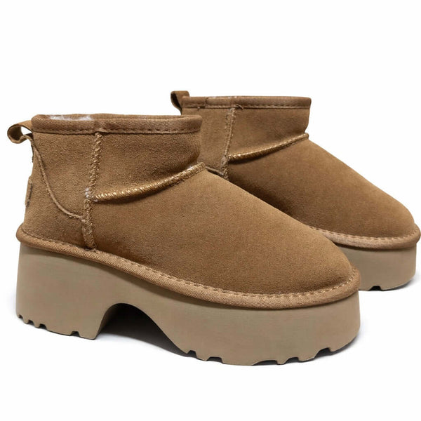 Ghete dama din piele naturala întoarsa, maro- AF WD2000-22 Camel, cu talpa usoara si imblanire interior.