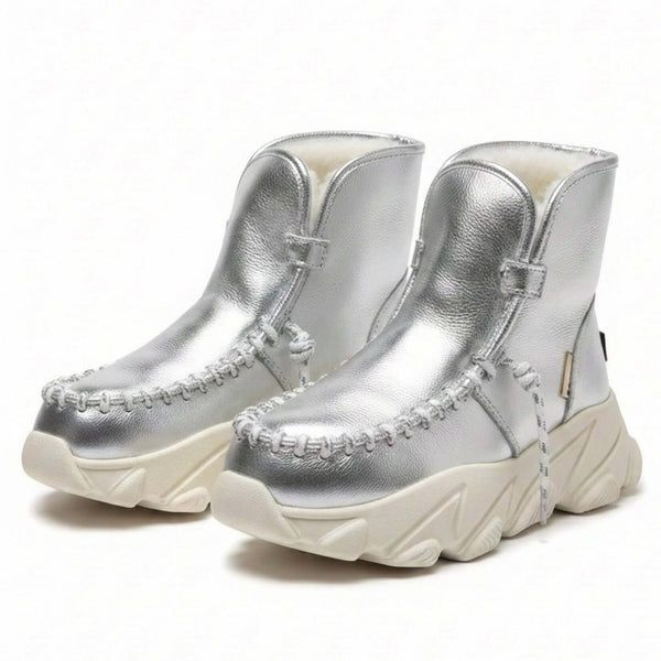 Ghete dama din piele naturala, îmblanite, argintiu-Movie's, H6-10B Silver, cu talpa usoara din spuma.