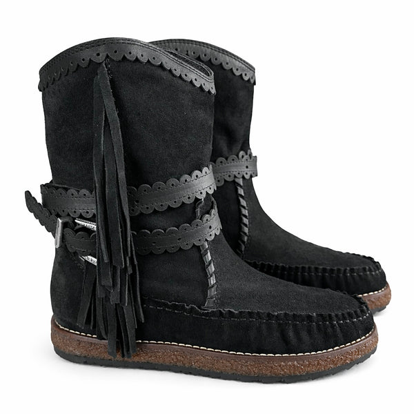 Ghete dama din piele naturala intoarsa, Negru-Rebecca White, Crosta Black TU1510, R6