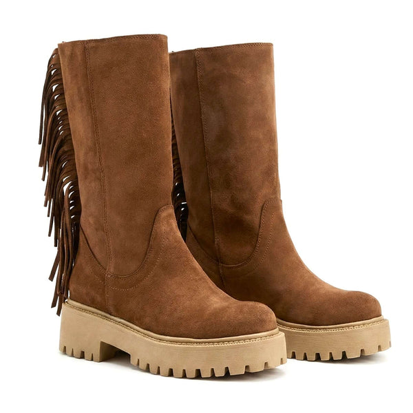 Cizme dama din piele naturala întoarsă, maro-Made în Italy, Art 3038 TABACCO -R13 cu toc de 5 cm.