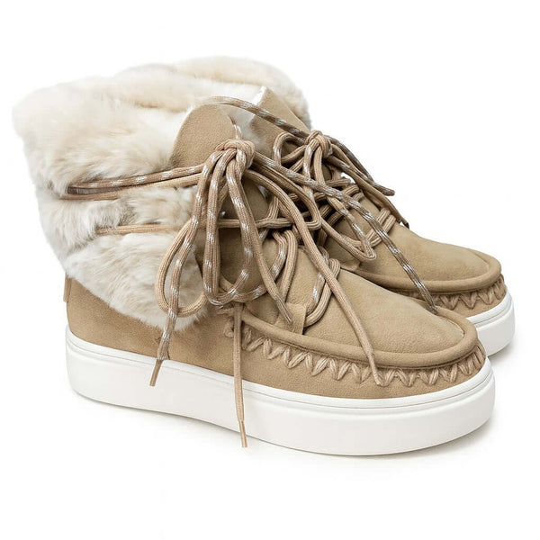 Ghete dama din piele naturala intoarsa, îmblanite, bej-Movie's H5-06A