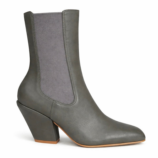 Botine dama din piele naturala, cu toc, gri taupe CARRANO 627001