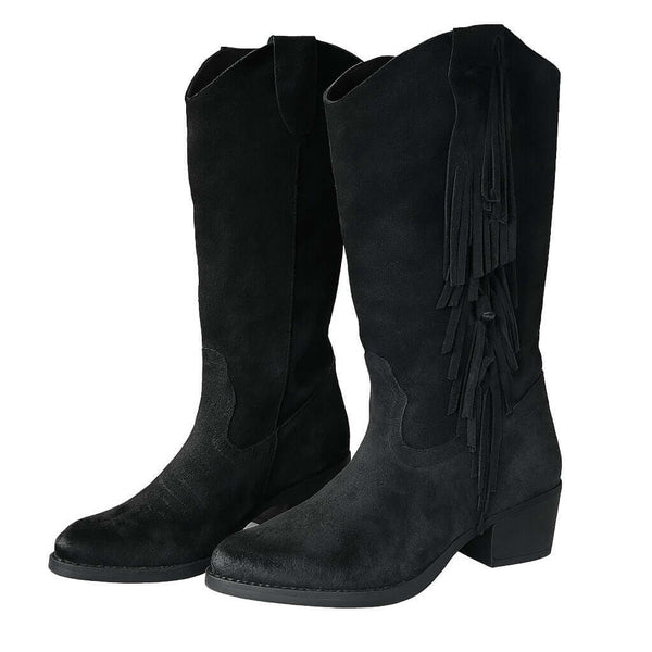 Ciocate dama din piele naturala intoarsa cu franjuri, negru - Made in Italy 03 Nero