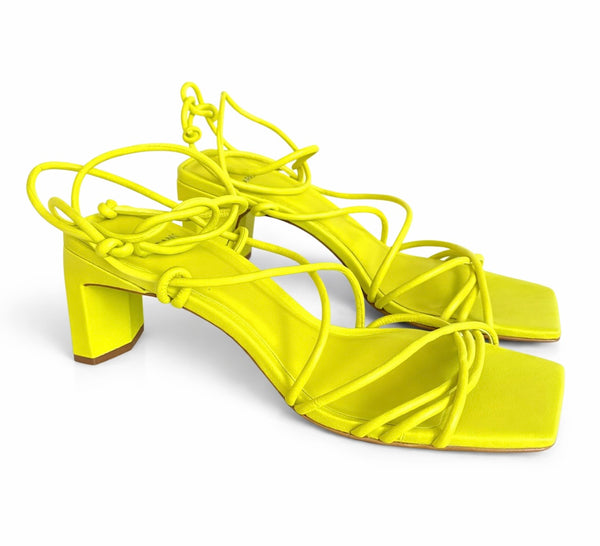 Sandale dama din piele naturala cu toc, verde neon, CARRANO 578002 Lemon