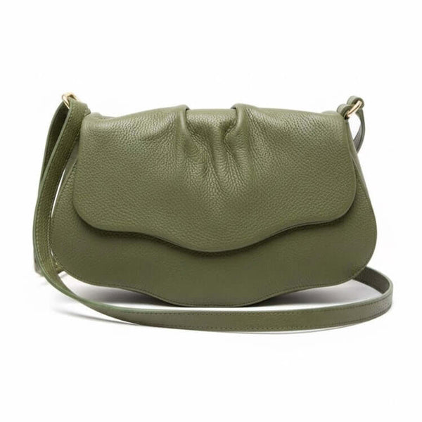 Poseta chic pentru femei din piele naturala, verde militar- Made in Italy