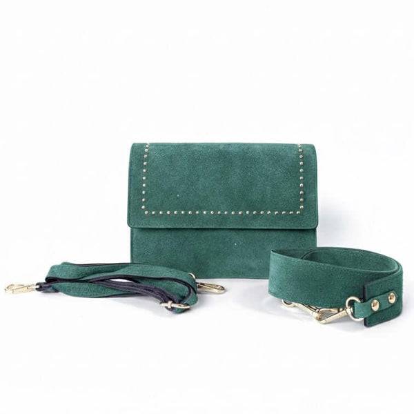 Poseta medie pentru femei din piele naturala, verde- Made in Italy