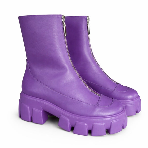 Ghete dama din piele naturala, tip tractor, violet, CARRANO 639002