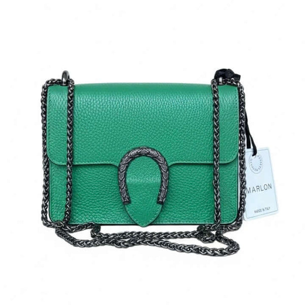 Poseta mica pentru femei din piele naturala, verde- Made in Italy