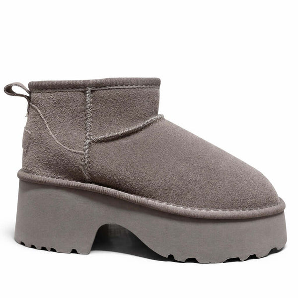 Ghete dama din piele naturala întoarsa, taupe- AF WD2000-22 New Taupe, cu platforma usoara si material imblanit.