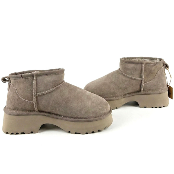 Ghete dama din piele naturala întoarsă, taupe, SHEEPSKIN, Art 1786 MONTONE TAUPE-R13, cu toc de 5 cm.