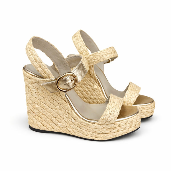 Sandale din piele naturala cu platforma, textura impletita tip rafie, SAN MARINO Skena
