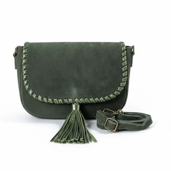 Poseta pentru femei din piele naturala intorasa, verde- Made in Italy