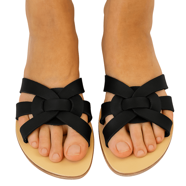 Papuci dama din piele naturala, Negru-Cala Violina, Amanda Nero, R4