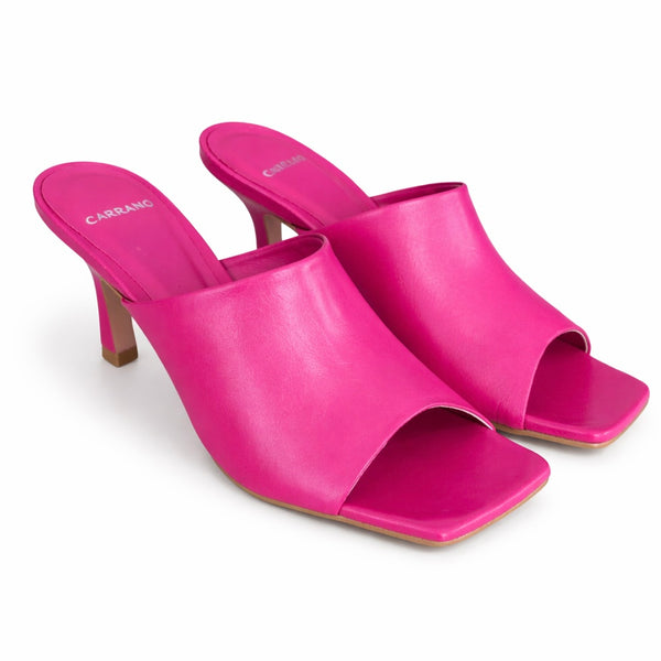 Saboti dama din piele naturala cu toc, fucsia, CARRANO Fuxia 321004