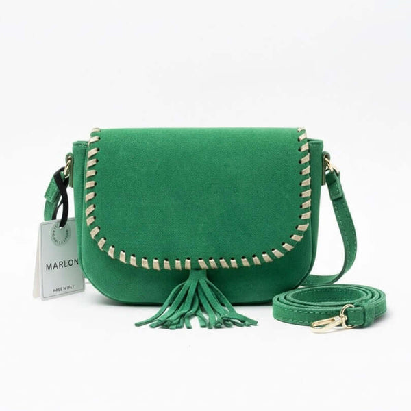 Poseta pentru femei din piele naturala intorasa, verde- Made in Italy
