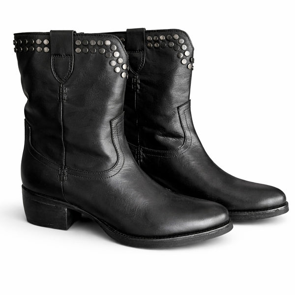 Botine dama din piele naturala, cu toc, negru-Mexoy KI-5894