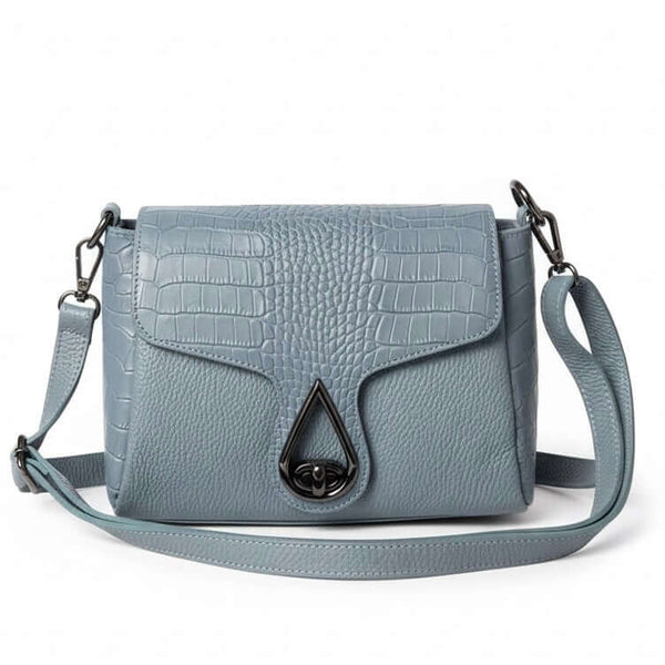 Poseta pentru femei din piele naturala, bleu- Made in Italy