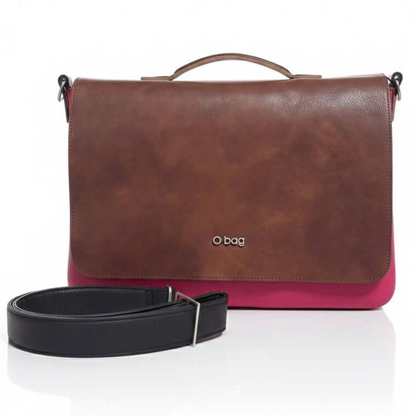 O bag servieta din piele naturala si termoplastic, tip diplomat, fuxia