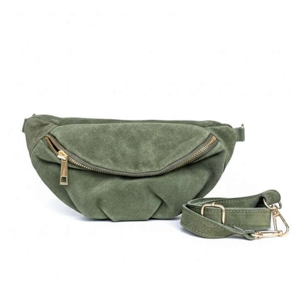 Borseta pentru femei din piele naturala intoarsa, verde- Made in Italy