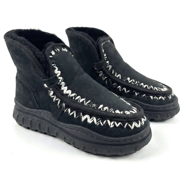 Ghete dama din piele naturala intoarsa, îmblanite, Negru-Movie's HF-02