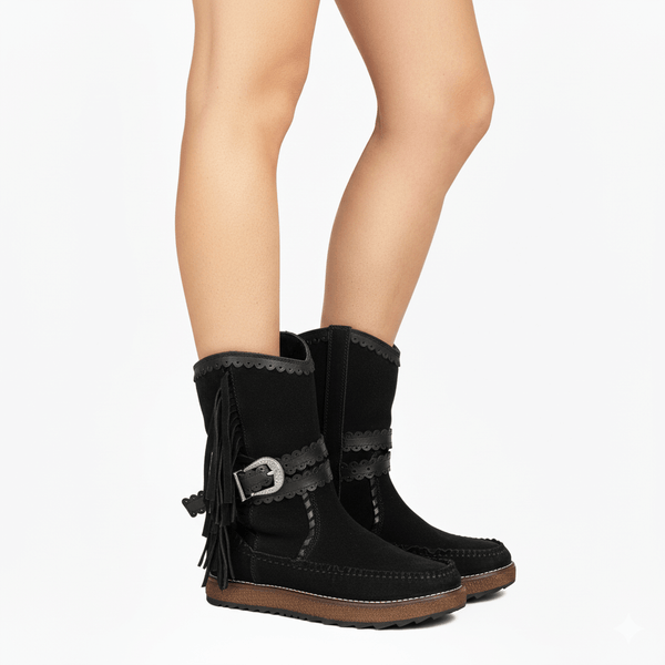 Ghete dama din piele naturala intoarsa, Negru-Rebecca White, Crosta Black TU1510, R6