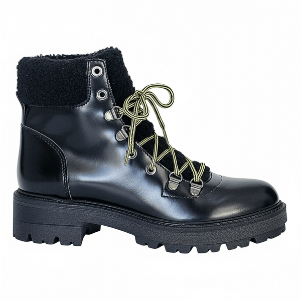 Ghete dama din piele naturala cu aspect lucios, Talpa antiderapanta, Negru-Lea-gu, 58/3754 Vitello Abr Nero, R5