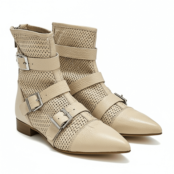 Ghete dama din piele naturala perforata, nude- Corbelli, 5591 Nude
