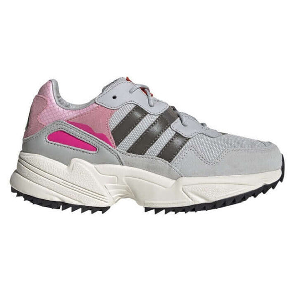 adidas YUNG-96 J Women in gray and pink colorway with textile and rubber materials.