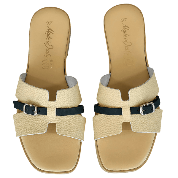 Papuci dama din piele naturala, nude-negru, Made in Italy, colectia vara 2025, confortabili si eleganti.