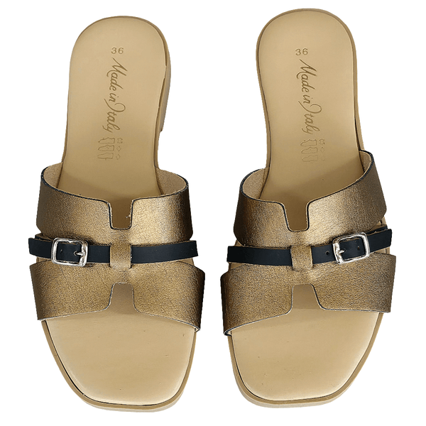 Papuci dama din piele naturala bronz, Made in Italy, Manuela Oro, colectia Vara 2025.