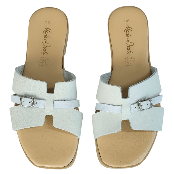 Papuci dama din piele naturala, Alb-ou de rata-Made in Italy, Manuela Bianco