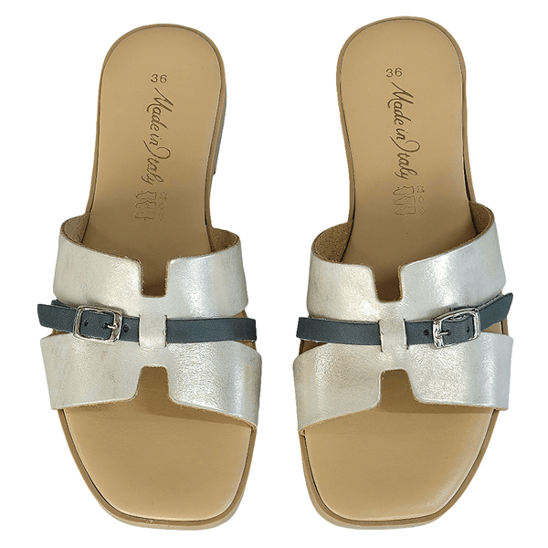 Papuci dama din piele naturala, Auriu-Made in Italy, Manuela Oro G.