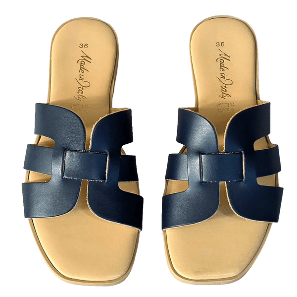 Papuci dama bleumarin din piele naturala, Made in Italy, model Valentina Blu-R13, confortabili si eleganti, colectia Vara 2025.