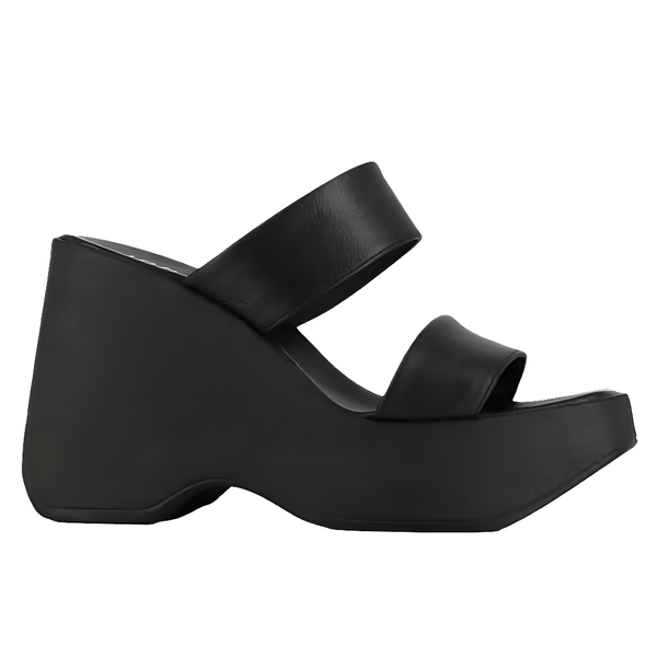 Sandale dama din piele naturala, negru, cu talpa usoara si platforma inalta, Colectia Vara 2025, IT-PLX016.