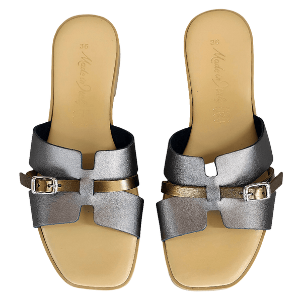 Papuci dama din piele naturala gri, Made in Italy, colectia Vara 2025, stil eleganta si confortabil.