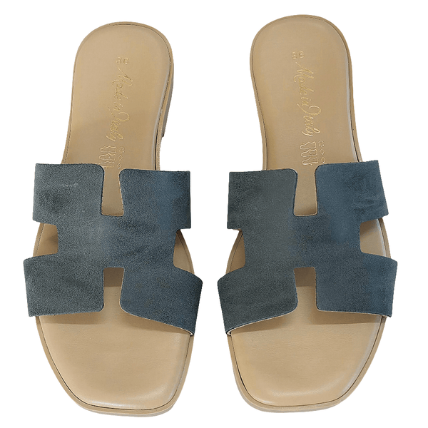 Papuci dama din piele naturala gri, confortabili, Made in Italy, Colectia vara 2024, design elegant.