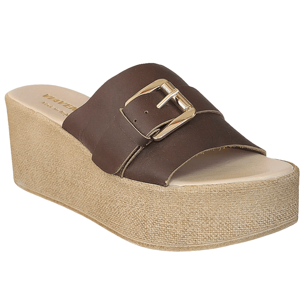 Papuci dama din piele naturala maro cu platforma, made in Italy, Claudia Marrone - Colectia Vara 2025